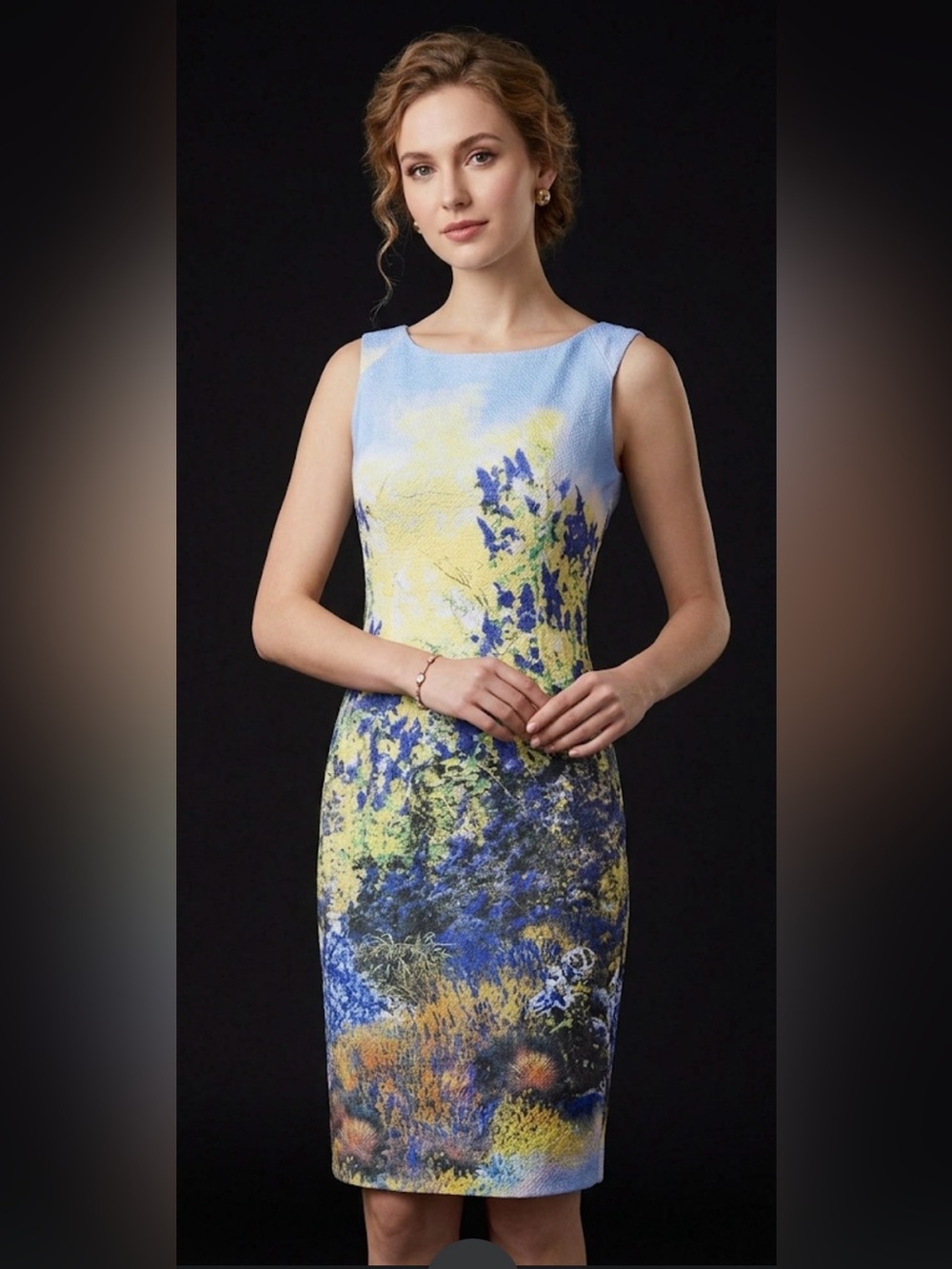 Elegant Blue and Yellow Midi Dress